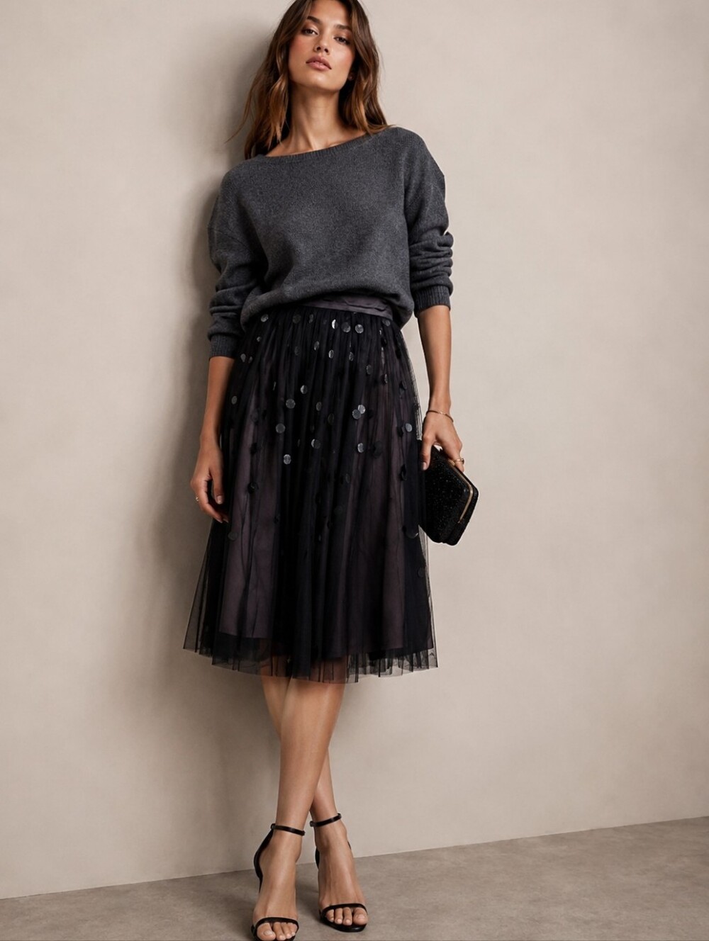 NWT Moulinette Soeurs x Anthro Effervescent Tulle Paillettes Black Midi Skirt 14